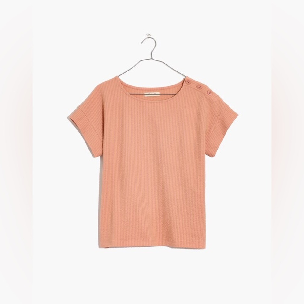 Madewell Seersucker Button Shoulder Oversized Top Preppy Feminine Minimalist XXS